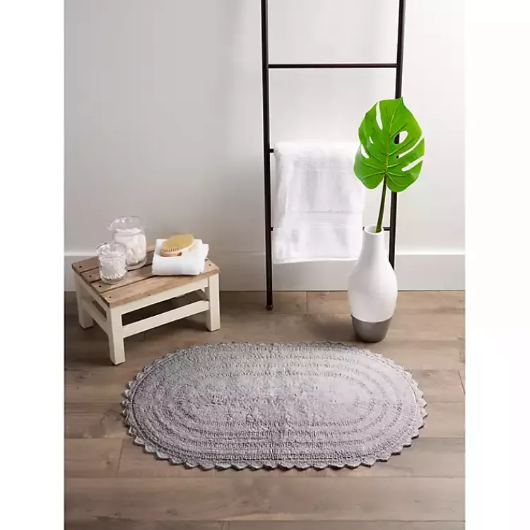 Kirklands Home Bathroom Rugs|Small Crochet Oval Bath Mat Gray