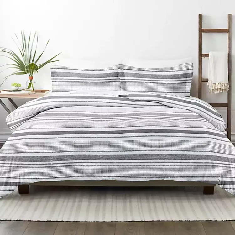 Kirklands Home Duvets|Gray Soft Striped 3-Pc. Twin Duvet Cover Set