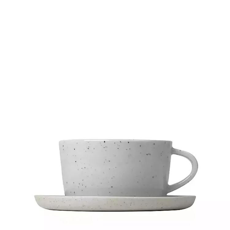 Kirklands Home Glassware & Drinkware|Speckled Ceramic Mugs and Saucers, Set of 2 Gray