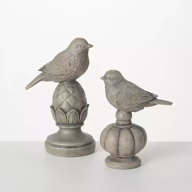 Stone Bird Finial Figurines, Set of 2 Statues & Figurines