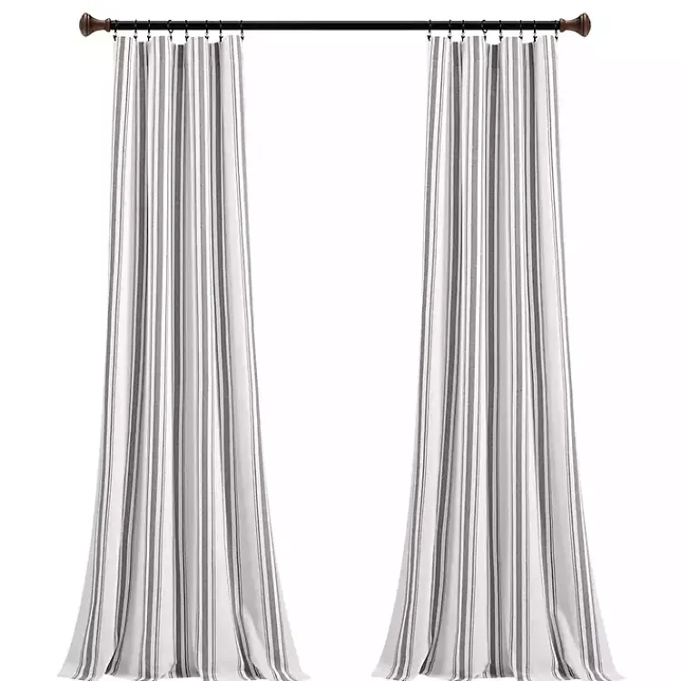 Kirklands Home Curtains & Drapes|Stripe Farmhouse Curtain Panel Set, 95 in. Gray