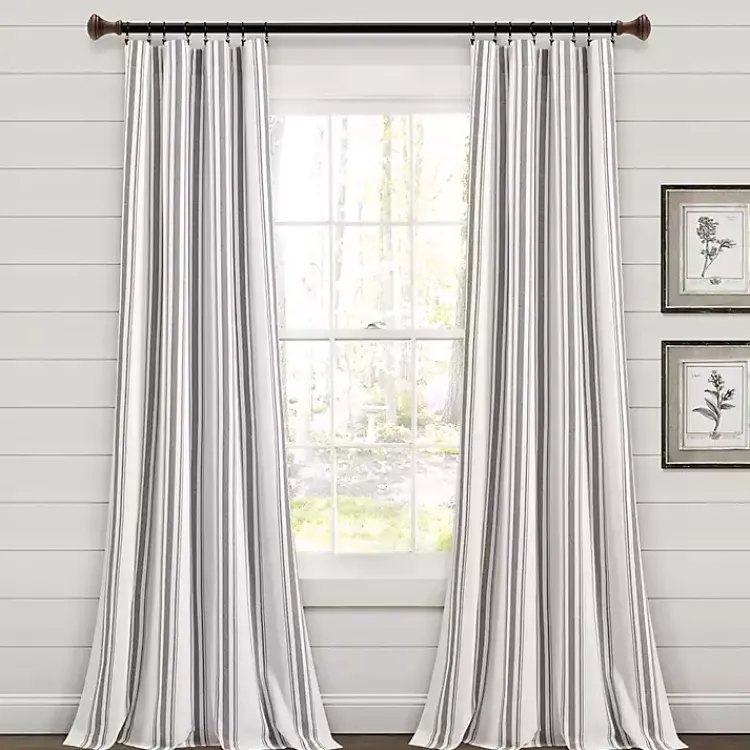 Kirklands Home Curtains & Drapes|Stripe Farmhouse Curtain Panel Set, 95 in. Gray