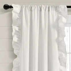 Kirklands Home Curtains & Drapes|Gray Stripe Ruffled Curtain Panel Set, 84 in.