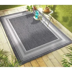 Kirklands Home Outdoor Rugs|Gray Striped Border Outdoor Area Rug, 7x9