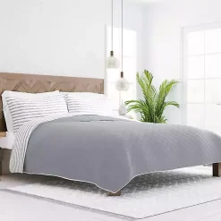 Kirklands Home Quilts|Gray Striped Reversible 2-pc. Twin Quilt Set