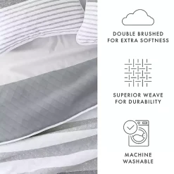 Kirklands Home Quilts|Gray Striped Reversible 3-pc. Queen Quilt Set