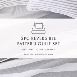 Kirklands Home Quilts|Gray Striped Reversible 3-pc. King Quilt Set