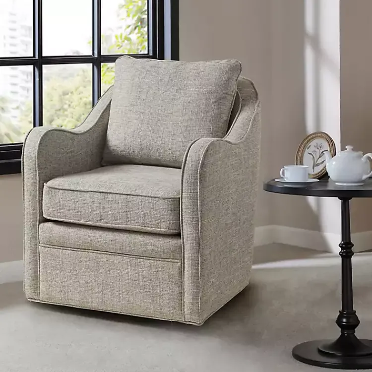 Kirklands Home Accent Chairs|Swivel Upholstered Wide Seat Accent Chair Gray