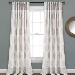 Kirklands Home Curtains & Drapes|Gray Teardrop Leaves Curtain Panel Set, 95 in.