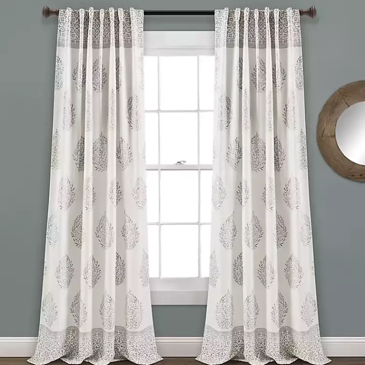 Kirklands Home Curtains & Drapes|Gray Teardrop Leaves Curtain Panel Set, 95 in.