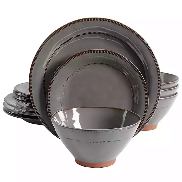 Kirklands Home Dinnerware|Terracotta 12-pc. Dinnerware Set Gray