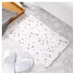 Kirklands Home Bathroom Rugs|Gray Terrazzo Stone Bath Mat