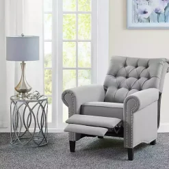 Kirklands Home Accent Chairs|Tufted Back Nailhead Trim Recliner Armchair Gray