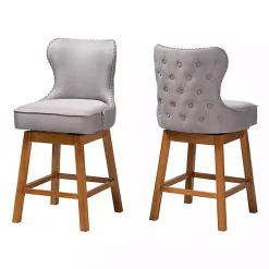 Kirklands Home Bar Stools & Counter Height Stools|Tufted Back Swivel Counter Stools, Set of 2 Gray