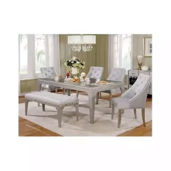 Kirklands Home Dining Chairs|Tufted Upholstered Silver Dining Bench Gray