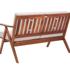 Kirklands Home Outdoor Seating|Upholstered Acacia Wood Outdoor Loveseat Gray