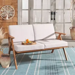 Kirklands Home Outdoor Seating|Upholstered Acacia Wood Outdoor Loveseat Gray