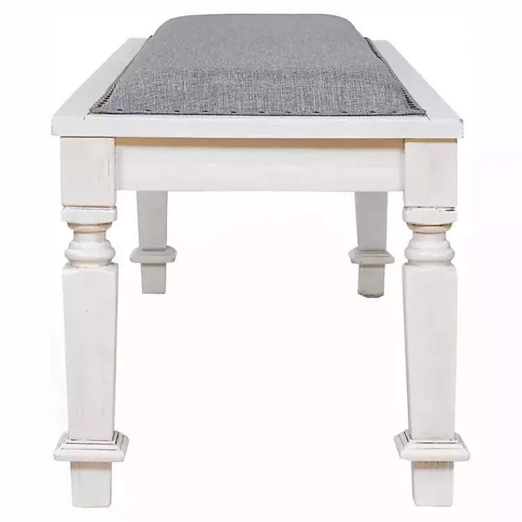 Kirklands Home Dining Chairs|Upholstered Antique White Quin Bench Gray