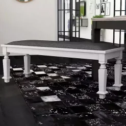 Kirklands Home Dining Chairs|Upholstered Antique White Quin Bench Gray