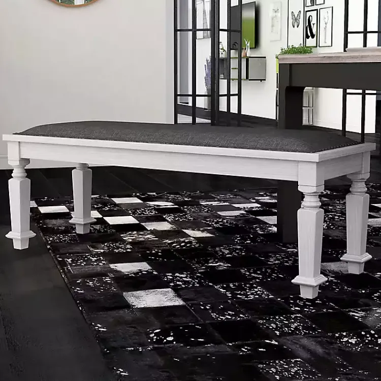 Kirklands Home Dining Chairs|Upholstered Antique White Quin Bench Gray