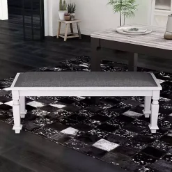 Kirklands Home Dining Chairs|Upholstered Antique White Quin Bench Gray