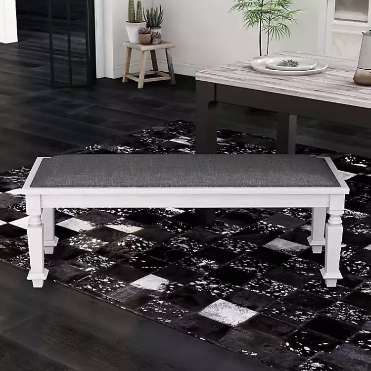 Kirklands Home Dining Chairs|Upholstered Antique White Quin Bench Gray