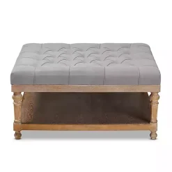 Kirklands Home Benches & Ottomans|Upholstered Linen Tufted Ottoman with Shelf Gray