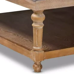 Kirklands Home Benches & Ottomans|Upholstered Linen Tufted Ottoman with Shelf Gray