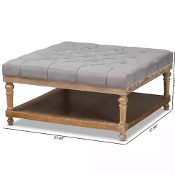 Kirklands Home Benches & Ottomans|Upholstered Linen Tufted Ottoman with Shelf Gray