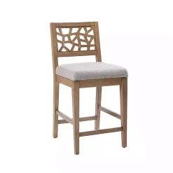 Kirklands Home Bar Stools & Counter Height Stools|Upholstered Oak Crackle Counter Stool Gray