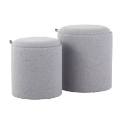 Kirklands Home Benches & Ottomans|Upholstered Ottomans with Tray Tops, Set of 2 Gray