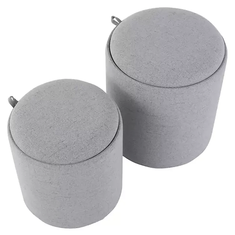 Kirklands Home Benches & Ottomans|Upholstered Ottomans with Tray Tops, Set of 2 Gray