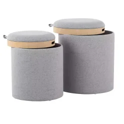 Kirklands Home Benches & Ottomans|Upholstered Ottomans with Tray Tops, Set of 2 Gray