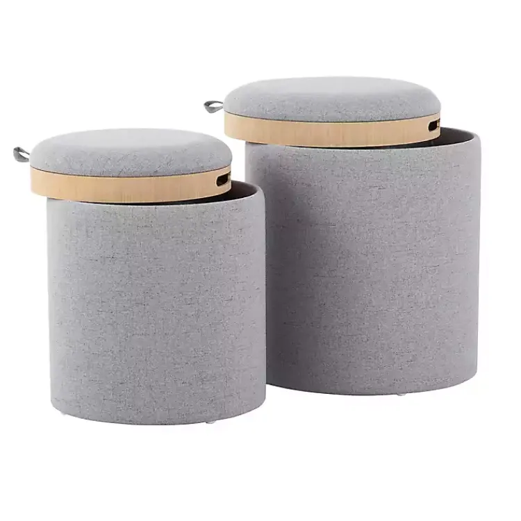 Kirklands Home Benches & Ottomans|Upholstered Ottomans with Tray Tops, Set of 2 Gray