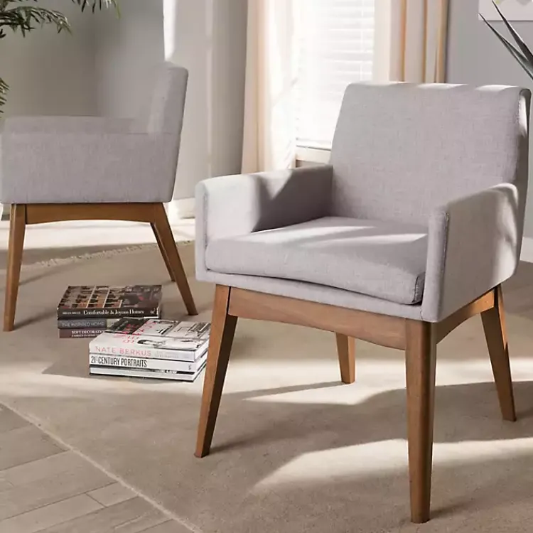 Kirklands Home Dining Chairs|Upholstered Walnut Dining Chairs, Set of 2 Gray