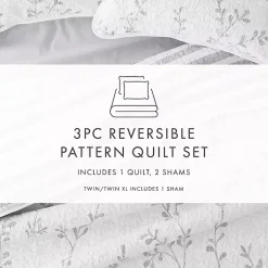 Kirklands Home Quilts|Gray Vines Reversible 3-pc. Queen Quilt Set