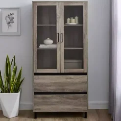 Kirklands Home Cabinets & Sideboards|Wash Glass Door Storage Hutch Gray
