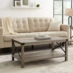 Kirklands Home Coffee Tables|Wash Industrial X-Frame Coffee Table Gray