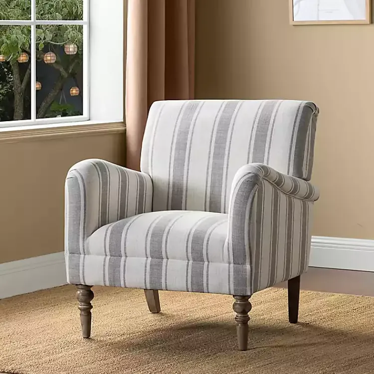 Kirklands Home Accent Chairs|Gray White Carved Slope Stripe Accent Chair