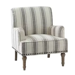 Kirklands Home Accent Chairs|Gray White Stripe Upholstered Accent Chair
