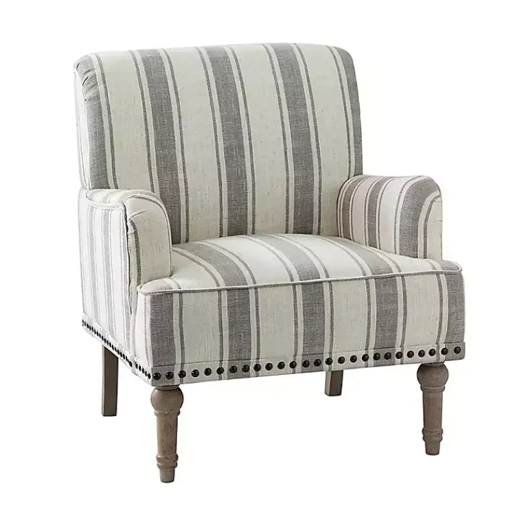 Kirklands Home Accent Chairs|Gray White Stripe Upholstered Accent Chair