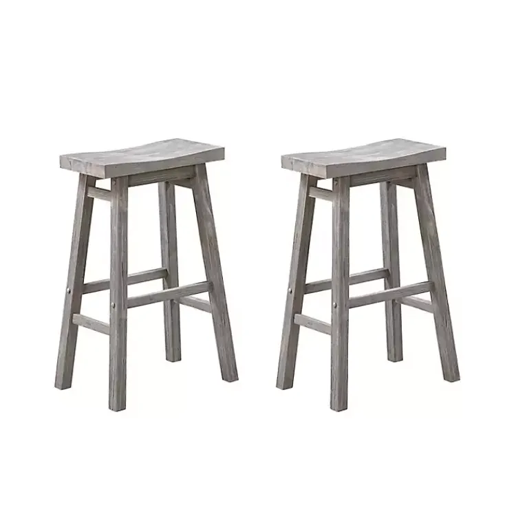 Kirklands Home Bar Stools & Counter Height Stools|Wire Brush Saddle Bar Stools, Set of 2 Gray