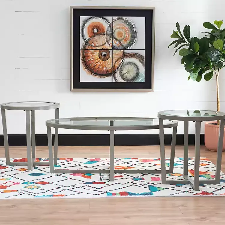 Kirklands Home Coffee Tables|Wood & Glass Top 3-pc. Table Set Gray