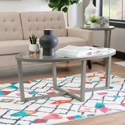 Kirklands Home Coffee Tables|Wood & Glass Top 3-pc. Table Set Gray