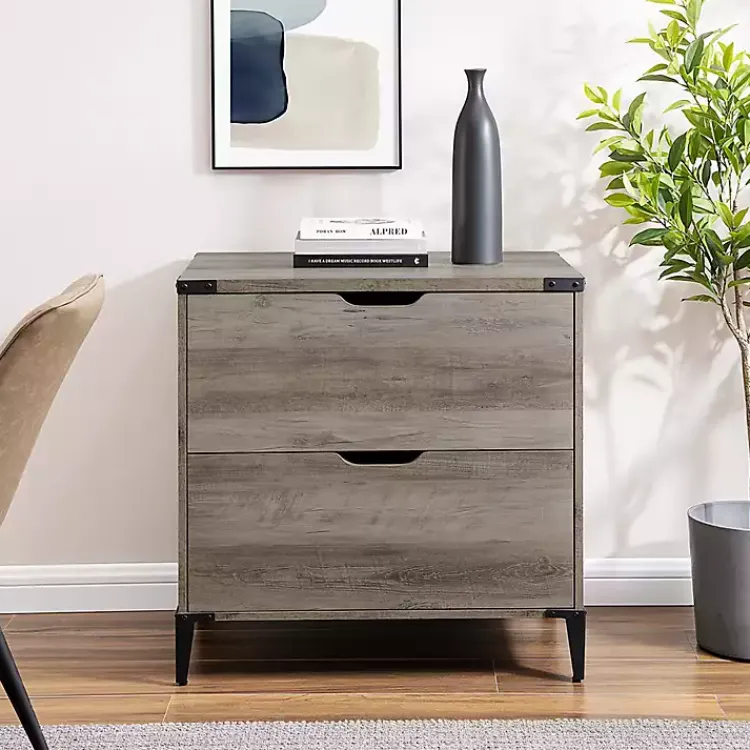Kirklands Home Office Furniture|Wood and Iron Accent Filing Cabinet Gray