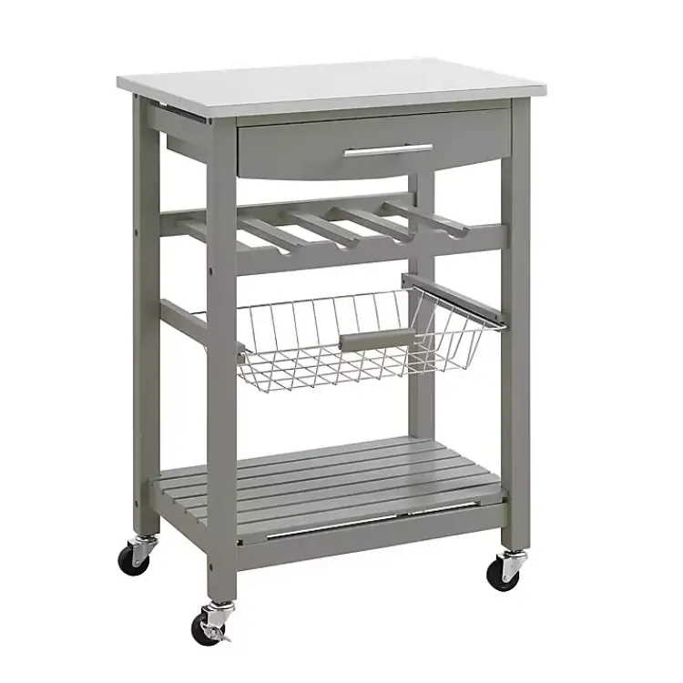 Kirklands Home Kitchen Islands & Bar Carts|Wood and Stainless Steel Kitchen Cart Gray