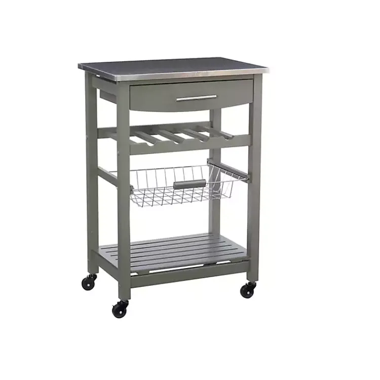 Kirklands Home Kitchen Islands & Bar Carts|Wood and Stainless Steel Kitchen Cart Gray