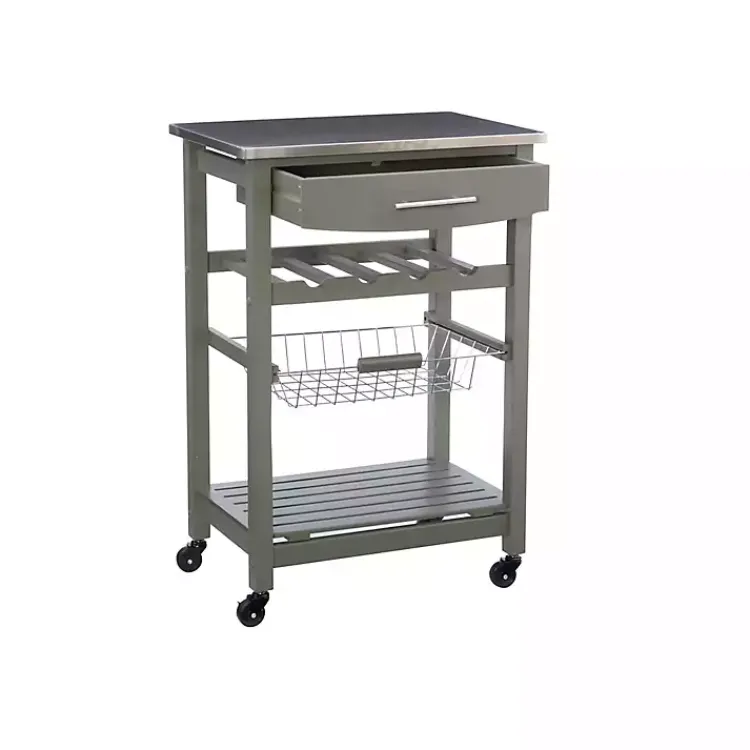 Kirklands Home Kitchen Islands & Bar Carts|Wood and Stainless Steel Kitchen Cart Gray