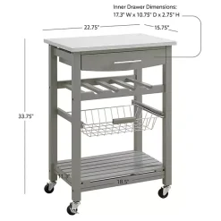Kirklands Home Kitchen Islands & Bar Carts|Wood and Stainless Steel Kitchen Cart Gray