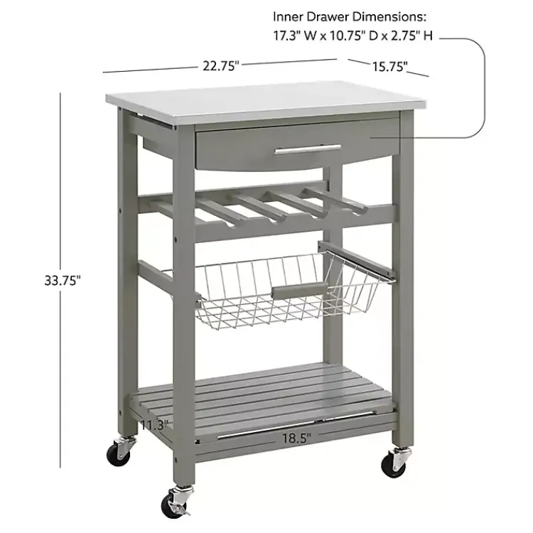 Kirklands Home Kitchen Islands & Bar Carts|Wood and Stainless Steel Kitchen Cart Gray